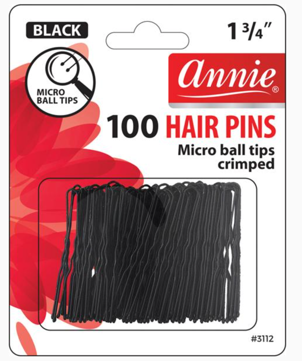 #3112 Annie 100Pc Black Hair Pins 1 3/4" Micro-ball Tipped