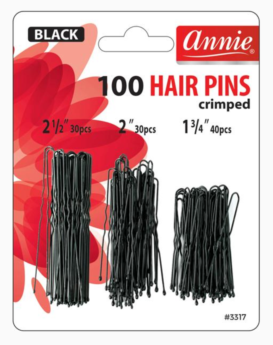 #3317 Annie 100Pc Hair Pins 2 1/2" And 2" & 1 3/4" Black
